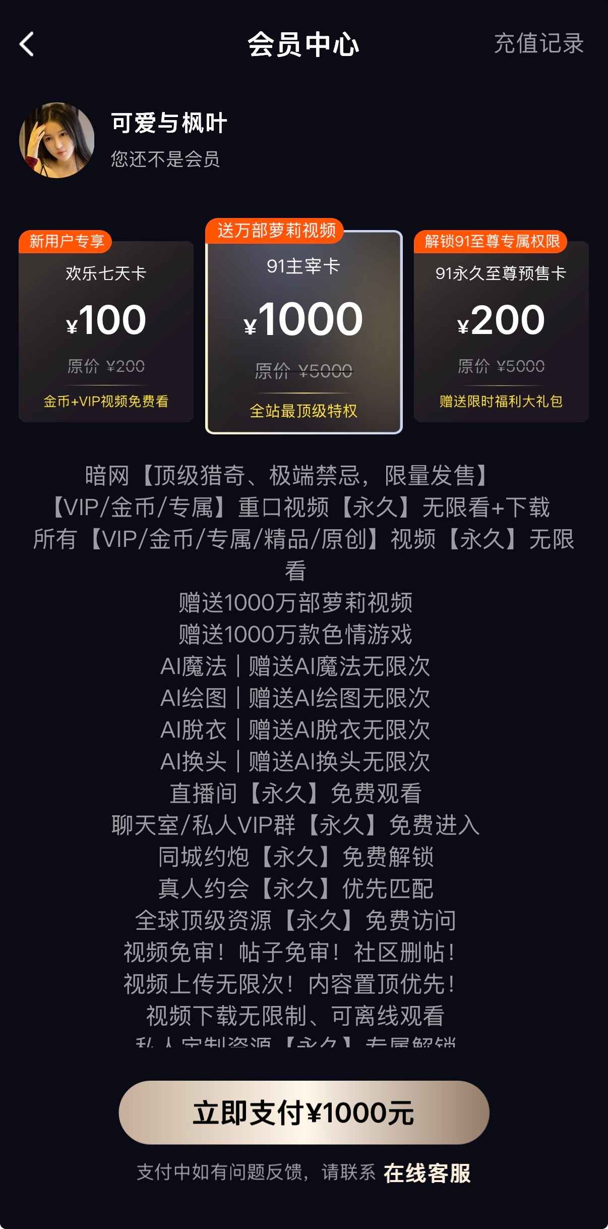 91PORNAPP会员中心VIP权益页面